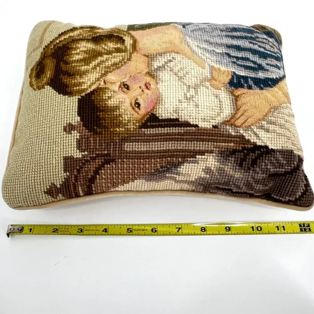 Wool Needlepoint Mother Child Pillow Lillian Vernon VelvetHandmadeBeautiful VTG
